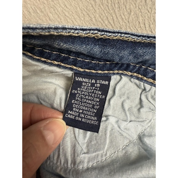 Vanilla Star Jeans Womens 15 Blue Mid Rise Skinny Lace Cuff Stretch Denim Casual - Picture 13 of 16